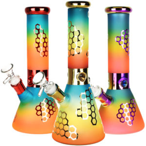 Rainbow Honeycomb Glass Water Pipe | 10"