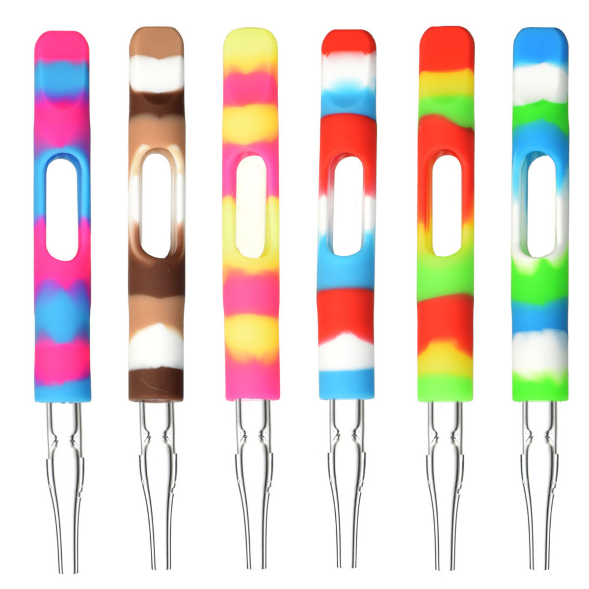 Silicone Wrapped Dab Straw w/ Glass Tip 3.75″ Colors Vary