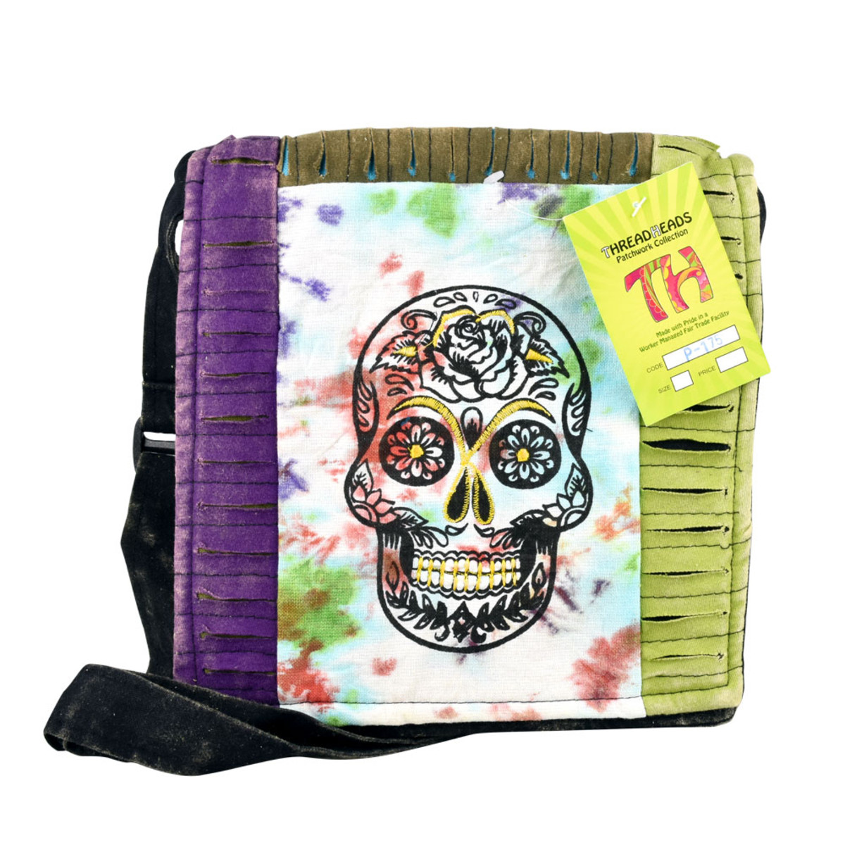 ThreadHeads Tie-Dye Sugar Skull Shoulder Bag - 9" x 10"