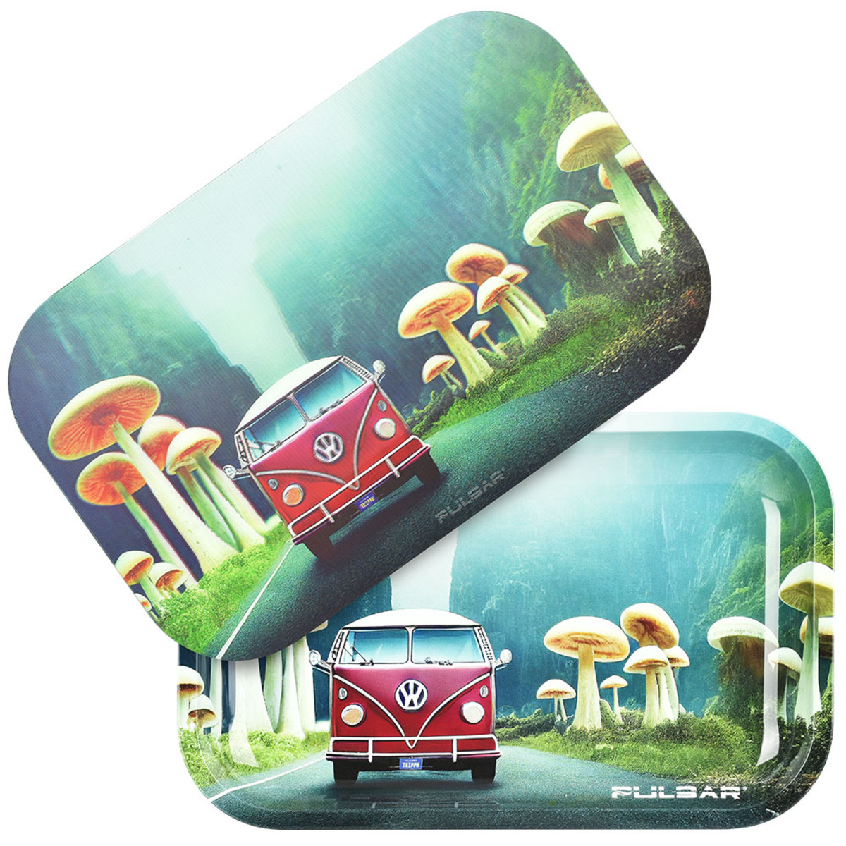 Pulsar Metal Rolling Tray w/ 3D Lid | Camper Van Shroom Trip