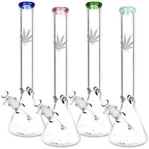 Silver Hemp Leaf Glass Beaker Water Pipe