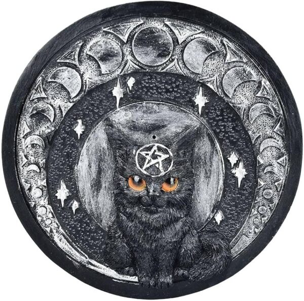 Moon Cat Polyresin Round Incense Burner | 5"